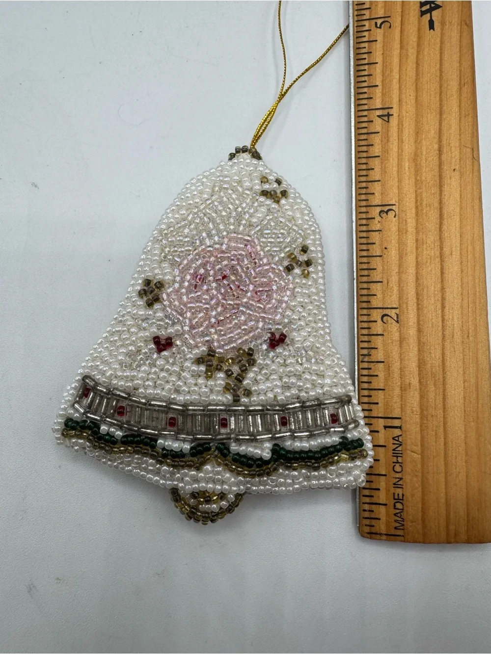 2 VTG Hand Beaded Embroidered Christmas Holiday Ornaments Bell Wreath